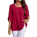 Posijego Women s 3/4 Length Sleeve Tops Summer Loose V Neck Dressy Casual Blouse 2024 Fashion Clothes