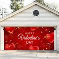 Riforla Valentine s Day Garage Door Hanging Flag Banner Red Heart Pattern Valentine s Day Party Decoration Props Background Cloth Garage Door Decorations Red