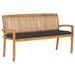 Stacking Patio Bench with Cushion 62.6 Solid Teak Wood