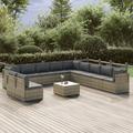 12 Piece Patio Lounge Set with Cushions Gray Poly Rattan