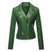 Umfun Womens Coat Fall and Spring Fashion Motorcycle Bike Coat Full Zip Up Windbreaker Leather Jacket with Zip Pocket Green M