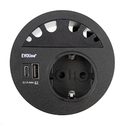 EVOline Circle80 Einbausteckdose mit USB-Doppelcharger A/C, Kabelführung, schwarz Image