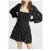 Free People Dresses | Free People Women Black Floral Smocked Square-Neck Mini Casual Dress Size S | Color: Black | Size: S