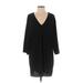 Trafaluc by Zara Casual Dress - Shift V Neck 3/4 sleeves: Black Print Dresses - Women's Size Medium