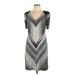DM Donna Morgan Casual Dress - Shift Plunge Short sleeves: Silver Chevron/Herringbone Dresses - Women's Size 10