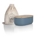 LARS NYSØM Bread Box I Metal bread box with linen bread bag for long lasting freshness I Bread box with bamboo lid usable as cutting board I 14.2x7.5x5.1 In (Blue Stone)