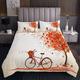 Woodland Quilted Bedspread Red Orange Maple Leaves Coverlet Tree Bicycle Bedding Cover Room 3Pcs King Size