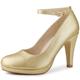 Allegra K Women's Round Toe Stiletto Heel Ankle Strap Court Shoes Gold 4.5 UK/Label Size 7 US