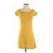 Chelsea & Theodore Casual Dress - Mini Scoop Neck Short sleeves: Yellow Solid Dresses - Women's Size X-Small