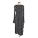 The Fifth Casual Dress - Midi Crew Neck 3/4 Sleeve: Black Stripes Dresses - Women's Size Large