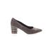 Brian Atwood Heels: Slip-on Chunky Heel Work Gray Solid Shoes - Women's Size 7 - Almond Toe