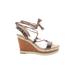 White House Black Market Wedges: Brown Print Shoes - Women's Size 7 - Open Toe
