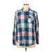 Torrid Long Sleeve Button Down Shirt: Blue Checkered/Gingham Tops - Women's Size 4X Plus