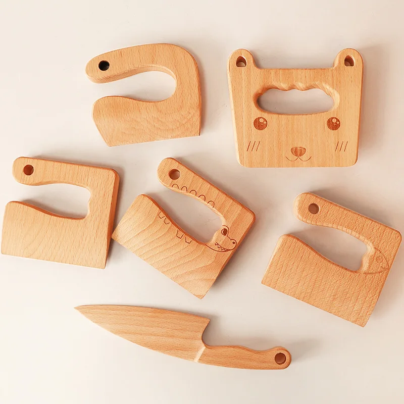 Couteau en bois pour enfants, outil de cuisine pour tout-petits et enfants, joli couteau de cuisine en bois pour la cuisine et une coupe sûre des légumes et des Fruits