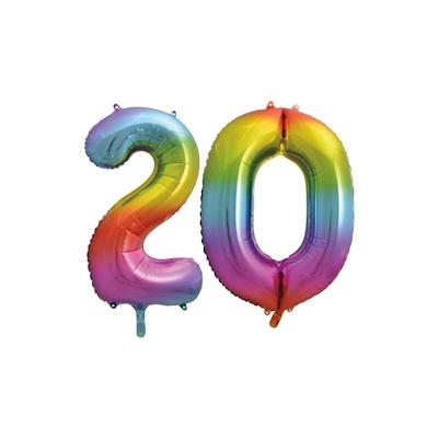 XL Folienballon Regenbogen Zahl 20
