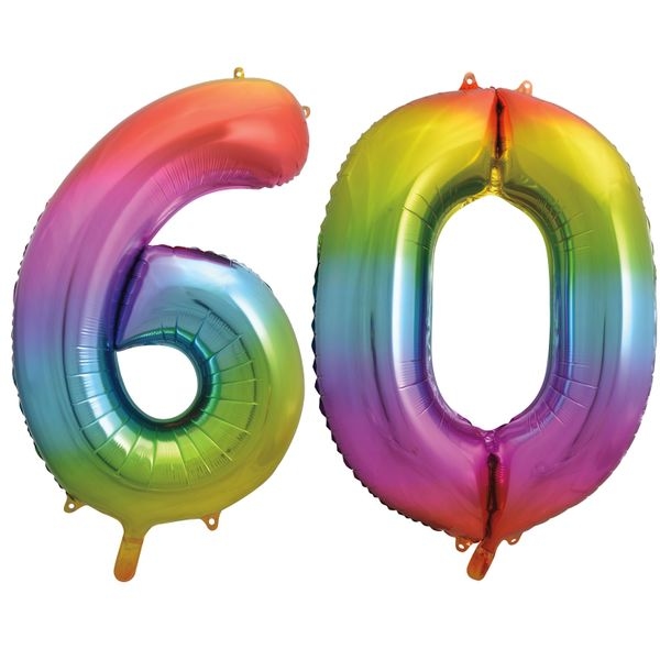 XL Folienballon Regenbogen Zahl 60 Image