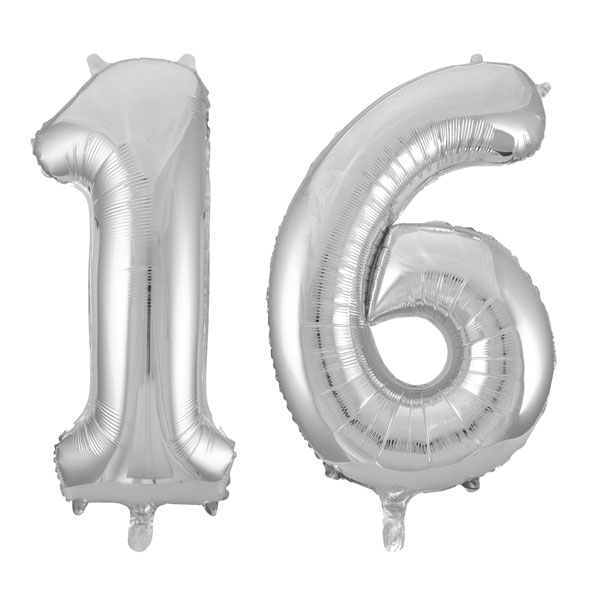 XL Folienballon silber Zahl 16 Image