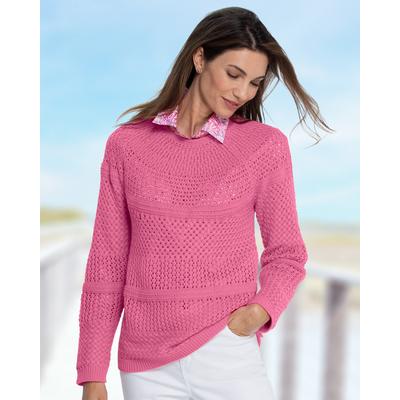 Appleseeds Women's Crochet Charm Sweater - Pink - L - Misses