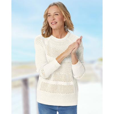 Appleseeds Women's Crochet Charm Sweater - Ivory - S - Misses
