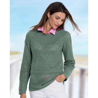Appleseeds Women's Crochet Charm Sweater - Green - XL - Misses