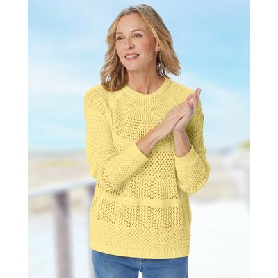 Appleseeds Women's Crochet Charm Sweater - Yellow - PL - Petite
