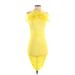 Fashion Nova Cocktail Dress - Bodycon Crew Neck Short sleeves: Yellow Solid Dresses - New - Women's Size Small