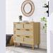 3 Drawer Modern Rattan Dresser Cabinet With Wide Drawers And Metal Handles