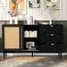 Featured 2-door Storage Cabinet with 3 Drawers and Metal Handles