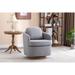 Fabric Swivel Accent Chair With Soild Wood Round Brown Base Leg