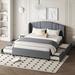 Queen Size Upholstered Platform Bed with Wingback Headboard, One Twin Trundle and 2 Drawers