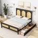 Full/Queen Wood Bed Frame with 2 Storage Drawers, Queen Storage Platform Bed with Rattan Headboard and Footboard for Bedroom