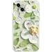 Case for iPhone 13 Pro Colorful Oil Painting Flowers Leaves Pattern Cute Exquisite Floral Blossom Phone Cover Stylish Durable Soft TPU Shockproof Protective Bumper Case for Girls Women -Green