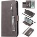 Wallet Case for iPhone 6 iPhone 6S 5 Card Slots Magnetic Closure Zipper Pocket Handbag PU Leather Flip Case with Wrist Strap TPU Kickstand Cover for iPhone 6/6S - Gray