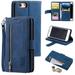 Wallet Case for iPhone SE(5G) 2022 iPhone 7 iPhone 8 iPhone SE 2020 Retro Matte 9 Card Holder Slots Zipper Pocket PU Leather Magnetic Closure Kickstand with Wrist Strap Flip Case - Blue