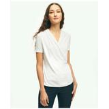 Brooks Brothers Women's Short Sleeve Draped Faux Wrap Top | White | Size XS