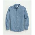 Brooks Brothers Men's Chambray Cotton Poplin Polo Button Down Collar, Sport Shirt | Light Blue | Size Large