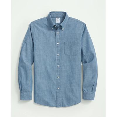 Brooks Brothers Men's Chambray Cotton Poplin Polo Button Down Collar, Sport Shirt | Light Blue | Size 2XL