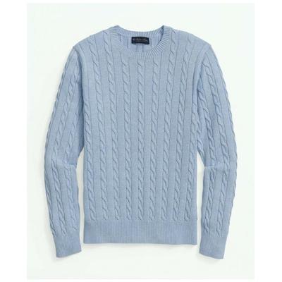 Brooks Brothers Men's Supima Cotton Cable Crewneck Sweater | Light Blue Heather | Size XL
