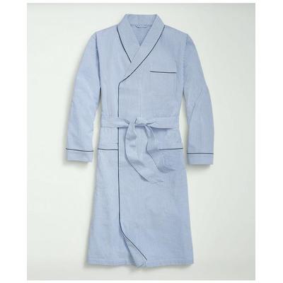 Brooks Brothers Men's Stretch Cotton Seersucker Striped Robe | Blue | Size Medium