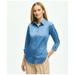 Brooks Brothers Women's Fitted Stretch Cotton Sateen Three-Quarter Sleeve Blouse | Dark Chambray | Size 14