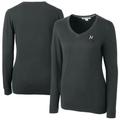 Women's Cutter & Buck Heather Charcoal Northwest Arkansas Naturals Lakemont Tri-Blend V-Neck Pullover Sweater