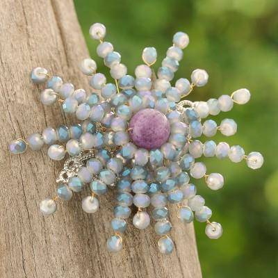 'Star-Shaped Purple Quartz and Glass Beaded Brooch'