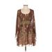 Tibi Casual Dress - A-Line Scoop Neck Long sleeves: Brown Dresses - Women's Size 4
