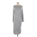 Banana Republic Casual Dress - Midi Crew Neck 3/4 sleeves: Gray Print Dresses - Women's Size Medium