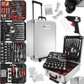 tectake® Portable Tool Box Trolley, 599-Piece Kit, with Aluminium Case, 4 Levels & Wheels. Essential DIY Tools Set, Home & Office Hand Tools, Mechanic Spanner Organiser - Home Improvement Kit