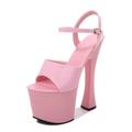 FamMe Womens Open Toe High Platform Chunky Block High Heels Dress Sandals 7.8 Inch Heels Ankle Strap heeled sandals Party Wedding Dress Shoes,Pink,42