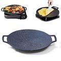 LAKEMON Multi-Function Medical Stone Grill Pan Non-Stick Pan,Non-stick Coating frying Pan,Round BBQ Griddle with Handle,Multifunctional Stove Plate for Meats,Pancakes,Ribs (15in)