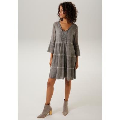 Tunikakleid ANISTON CASUAL, Damen, Gr. 44, N-Gr, grau, Cru00eape, Obermaterial: 100% Baumwolle. Futter: 100% Polyester, Abriebeffekte, Strukturmuster, modisch, lässig geschnitten kniefrei, V-Ausschnitt, 3/4-Ärmel Trompetenärmel, Kleider, mit... Image