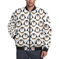 Funny Penguins Men's Bomber Jacket Winter Warm Windbreaker Zippered Up Jacket Coats Casual Outwear