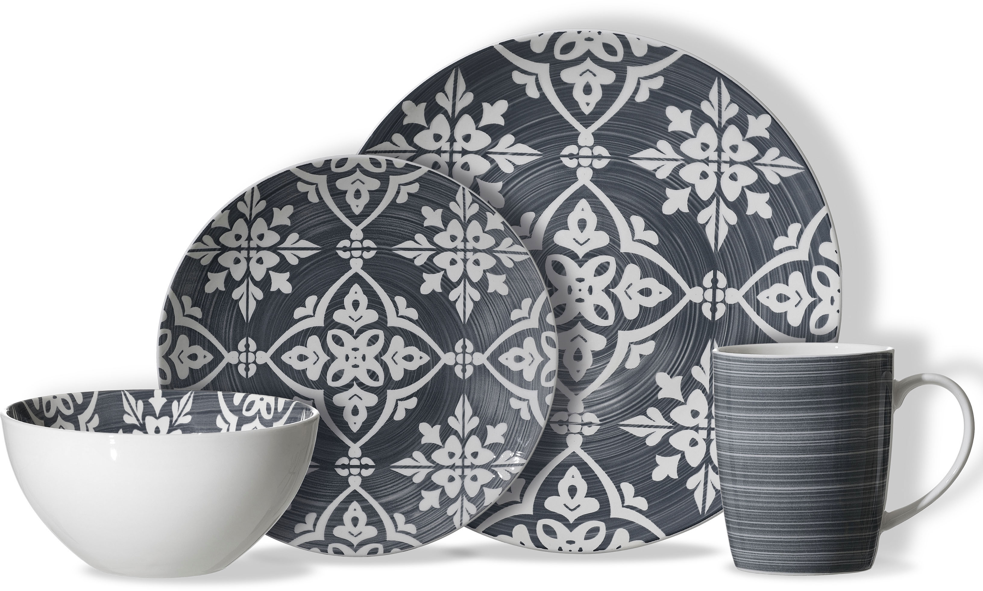 Kombiservice RITZENHOFF & BREKER "Salina", grau, 16 Stk., Porzellan, Geschirr-Sets, Geschirr-Set, Ornament-Dekor